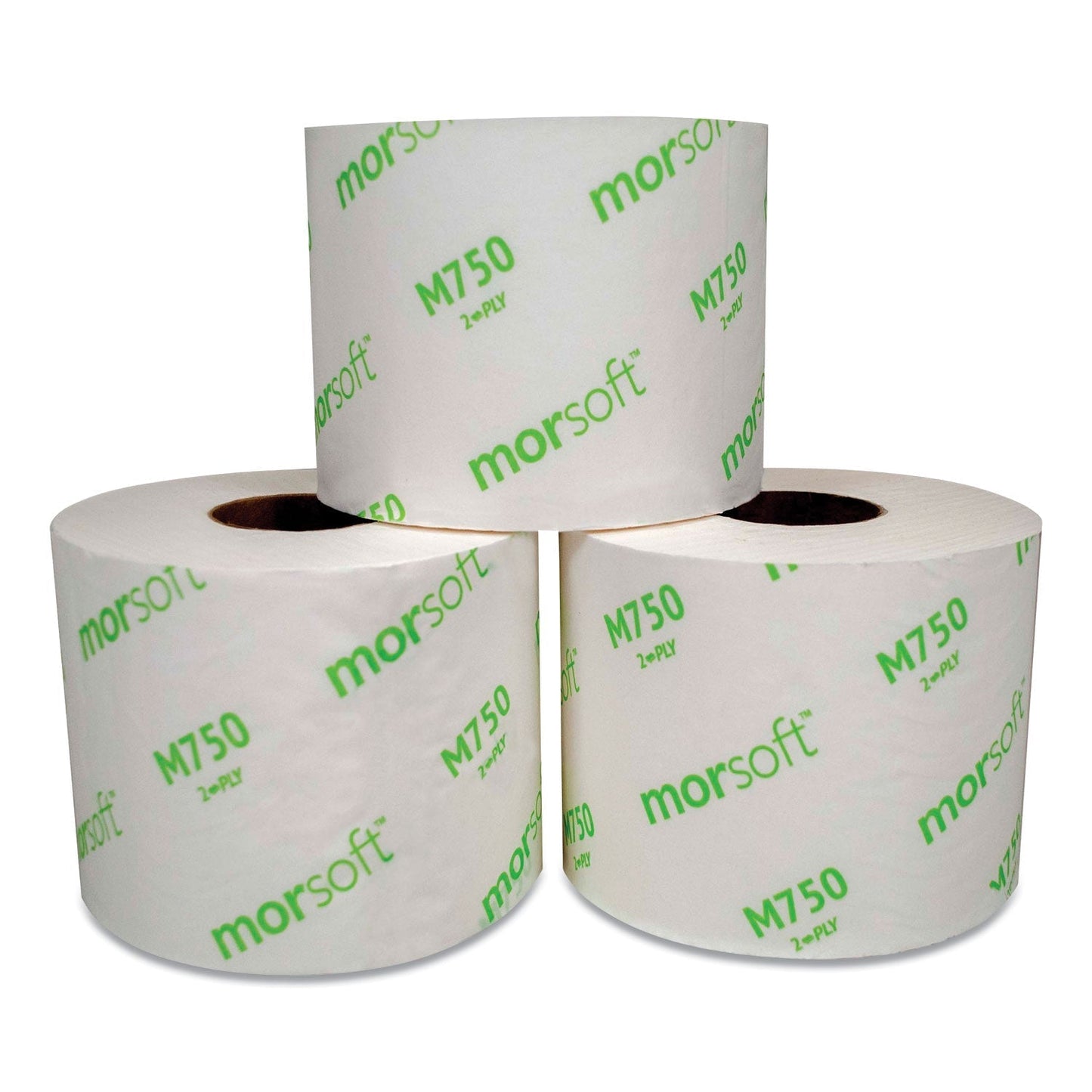 Morcon Morsoft Controlled Bath Tissue, Split-Core, Septic Safe, 2-Ply, White, Individually Wrapped, 750 Sheets/Roll, 48 Rolls/Carton - MORM750